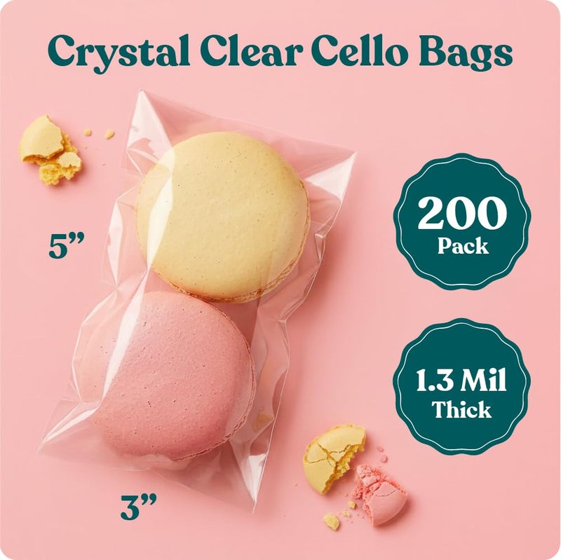 Pack It Chic 3" X 5" Self Sealing Cellophane Bags (200 Pack) - Clear Cookie Bags With Seal for Baked Goods Packaging, Cookie Wrappers, Bakery Packaging, Bake Sale, Candy, Treats, Goodies, Gifts, Party Favors - Image 2